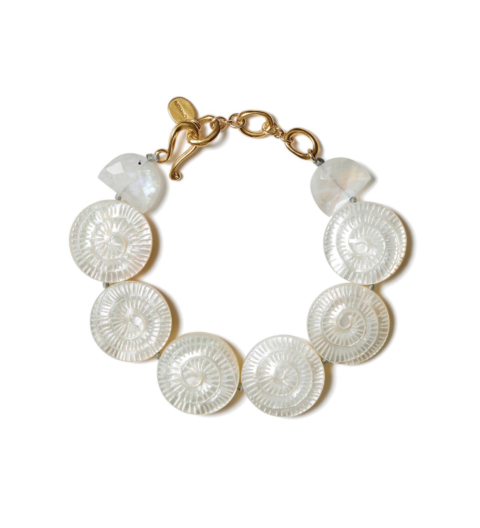 Mother of Pearl Shell Bracelet 18k Gold Vermeil, Mother of Pearl, Moonstone
