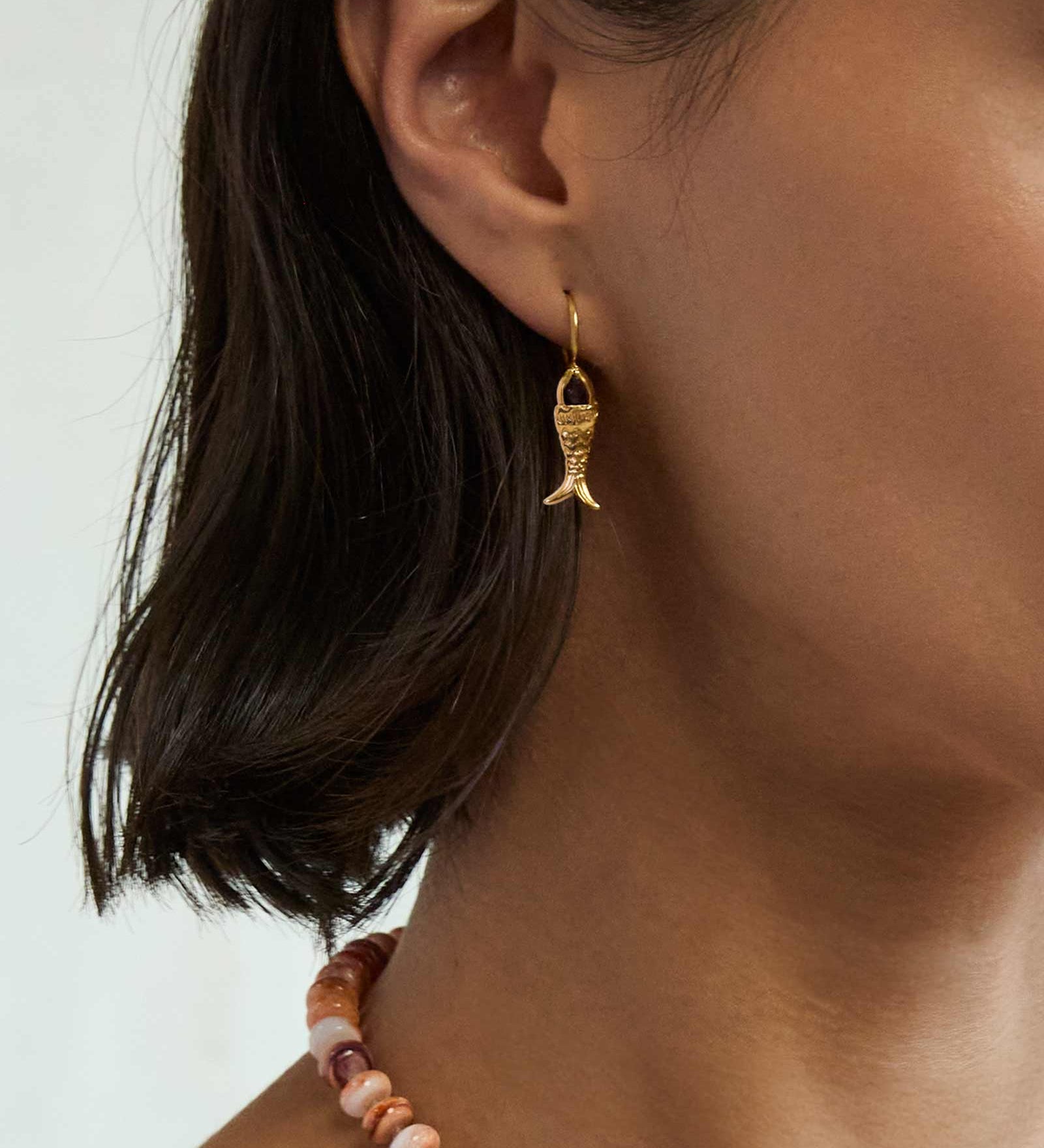 Garnet Fish Earrings 18K Gold Vermeil, Garnet