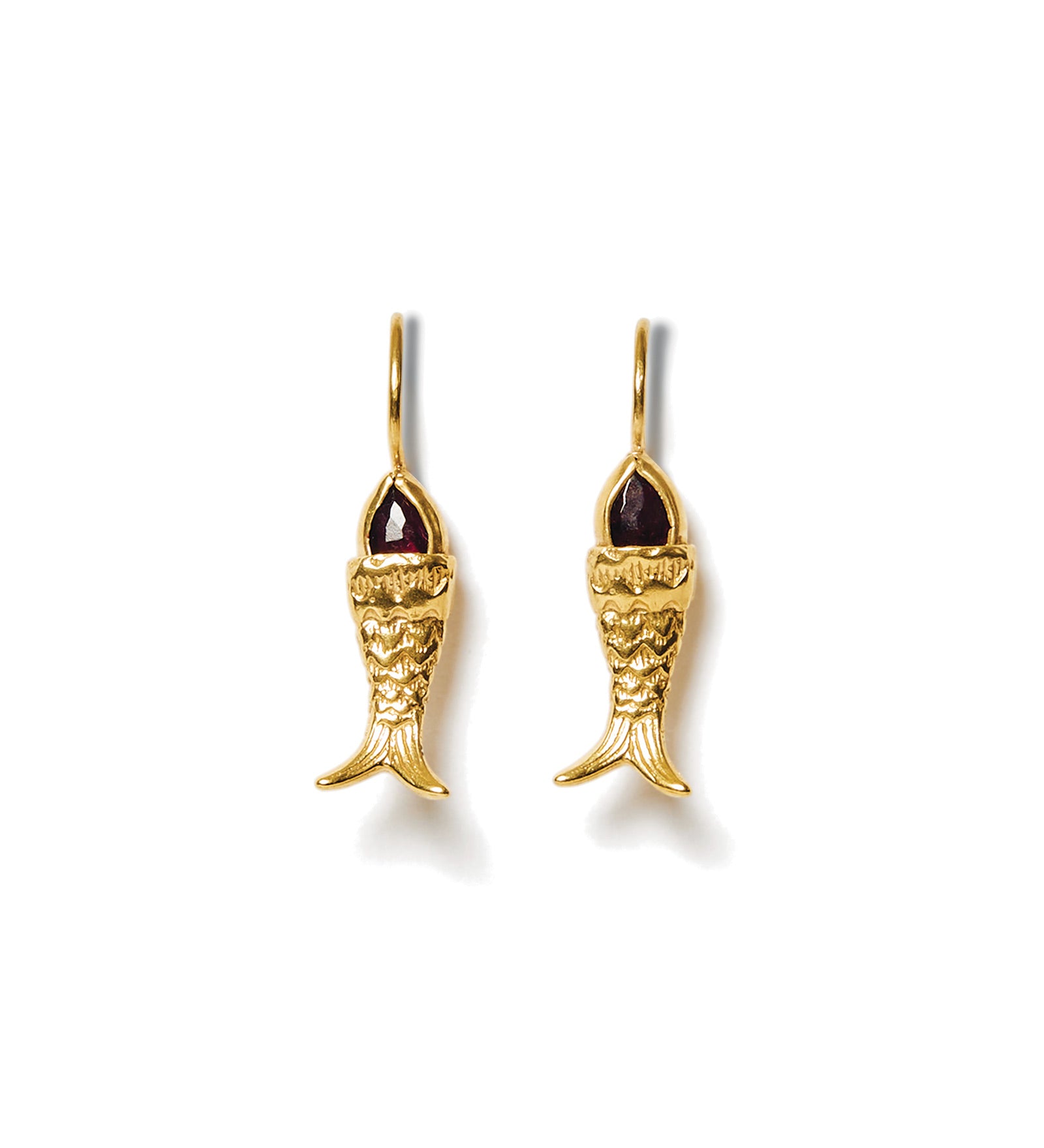 Garnet Fish Earrings 18K Gold Vermeil, Garnet