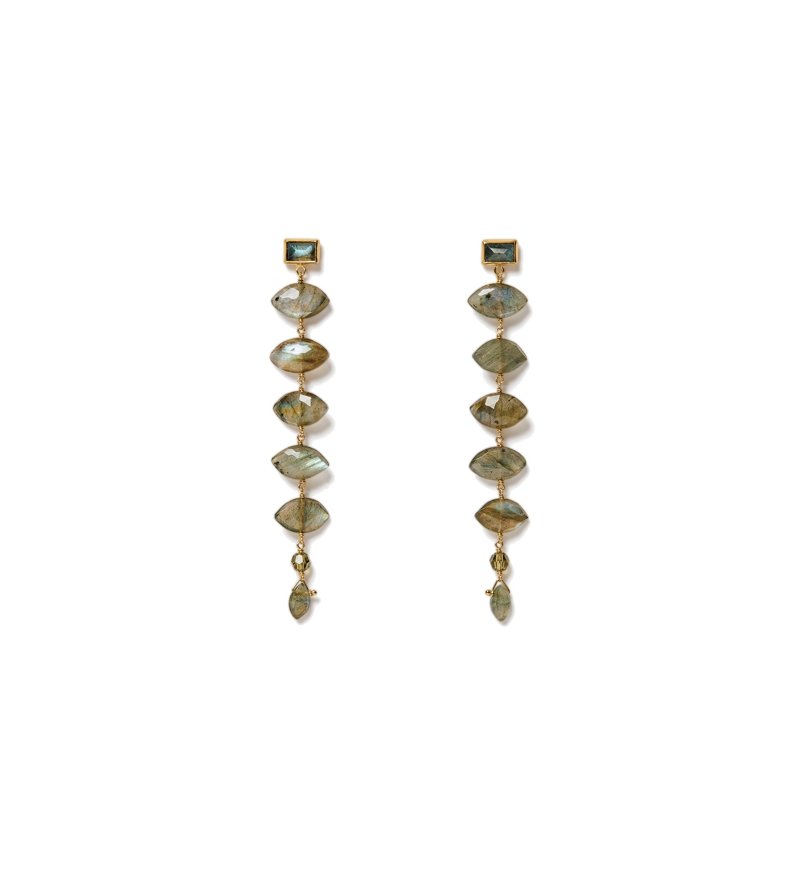Five Marquise Stone Drop Studs 18k Gold Vermeil, Labradorite
