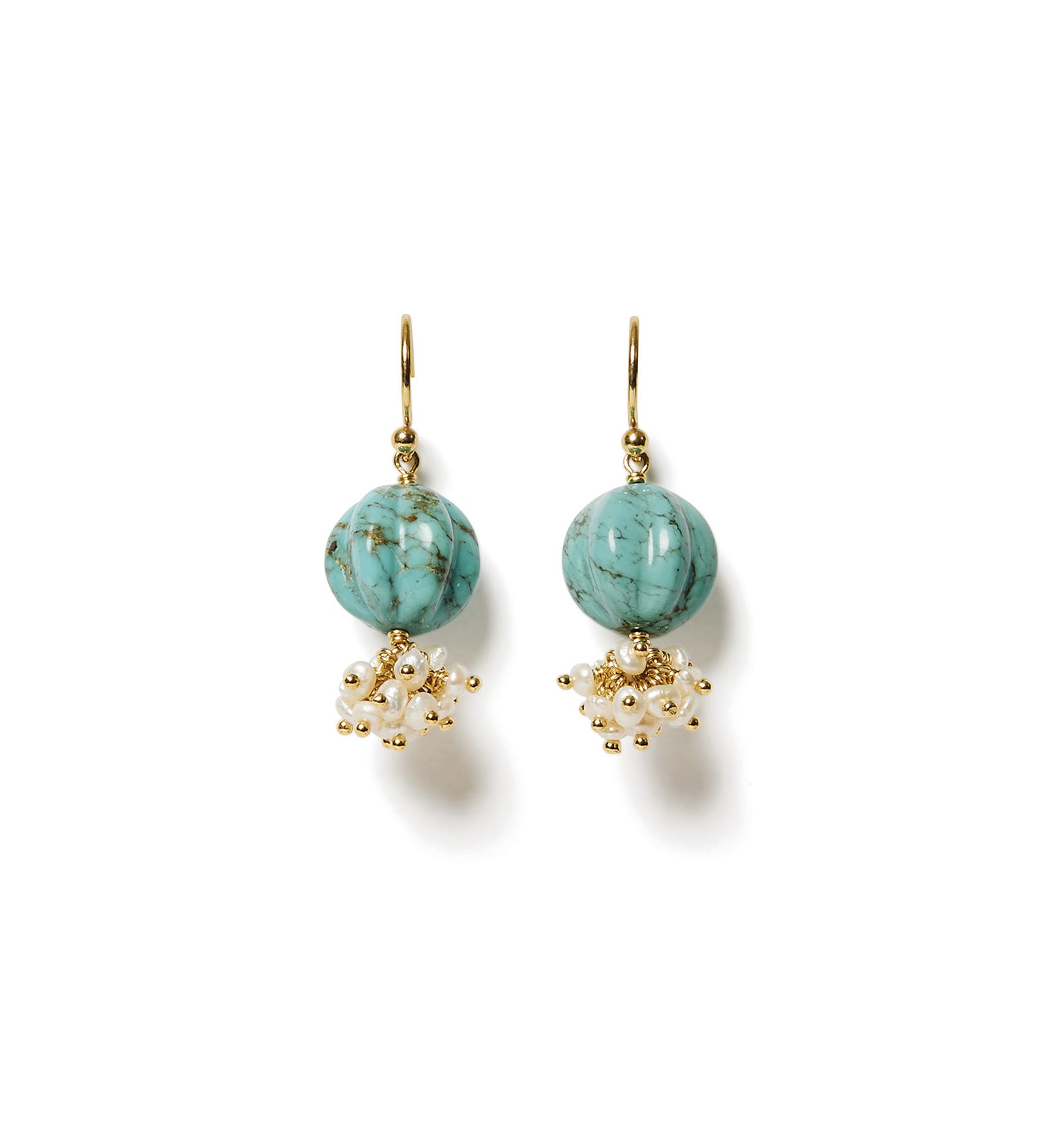 Curved Ball Pearl Hooks 18k Gold Vermeil, Turquoise, White Pearl