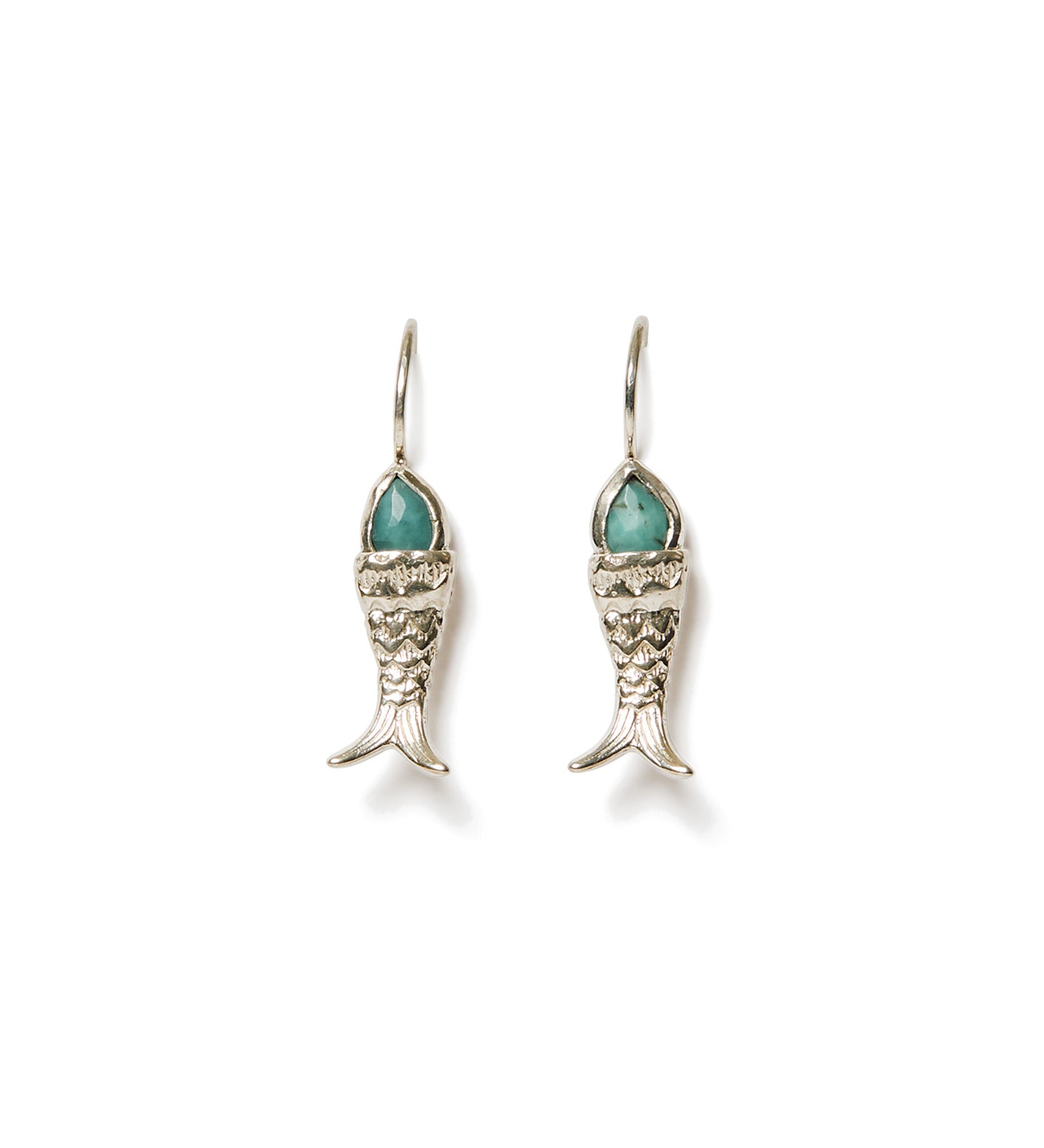 Turquoise Fish Earrings Sterling Silver, Turquoise