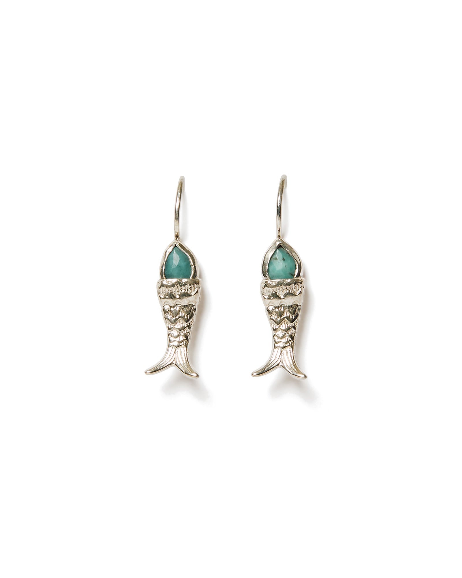 Turquoise Fish Earrings Sterling Silver, Turquoise