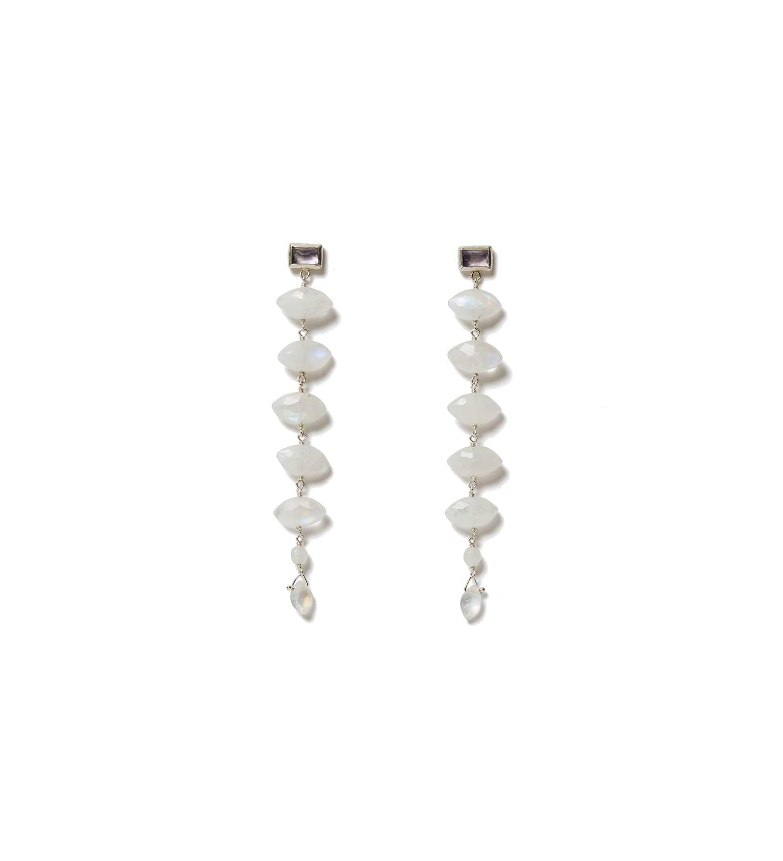Five Marquise Stone Drop Studs Sterling Silver, Moonstone, Pink Amethyst