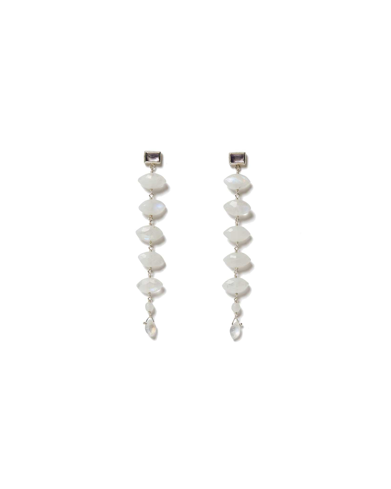 Five Marquise Stone Drop Studs Sterling Silver, Moonstone, Pink Amethyst