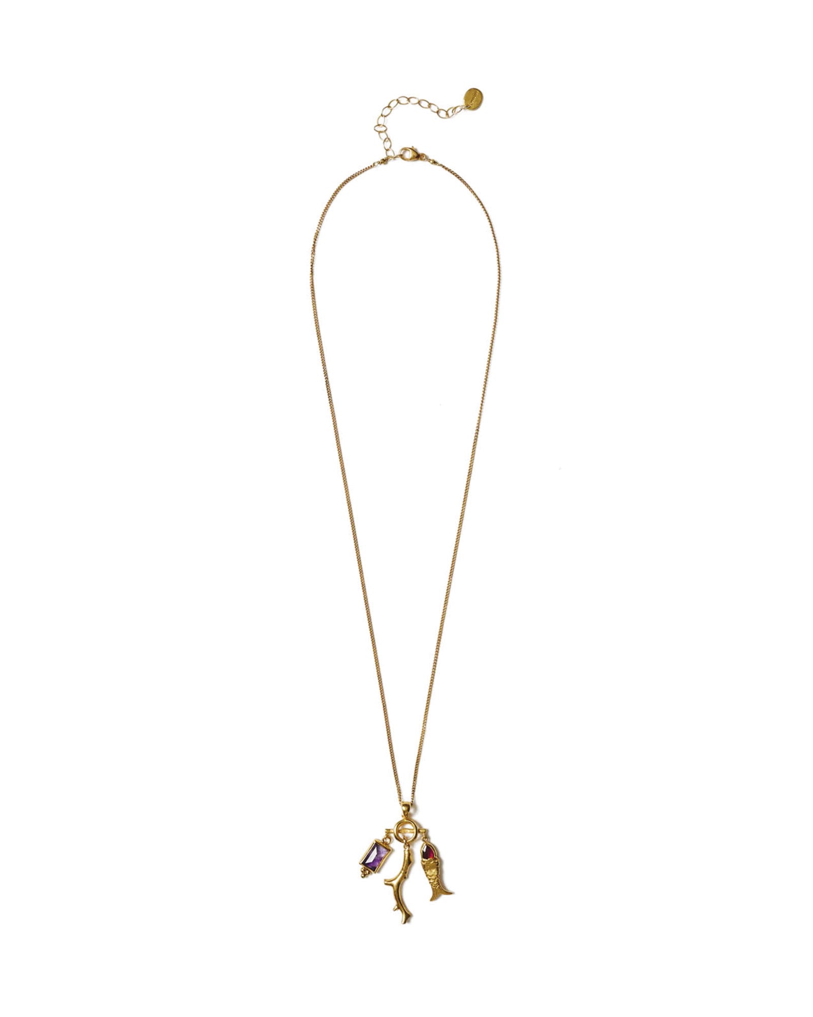 Mini Koi Necklace 18k Gold Vermeil, Garnet, Amethyst
