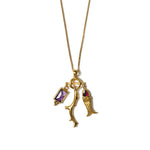 Mini Koi Necklace 18k Gold Vermeil, Garnet, Amethyst