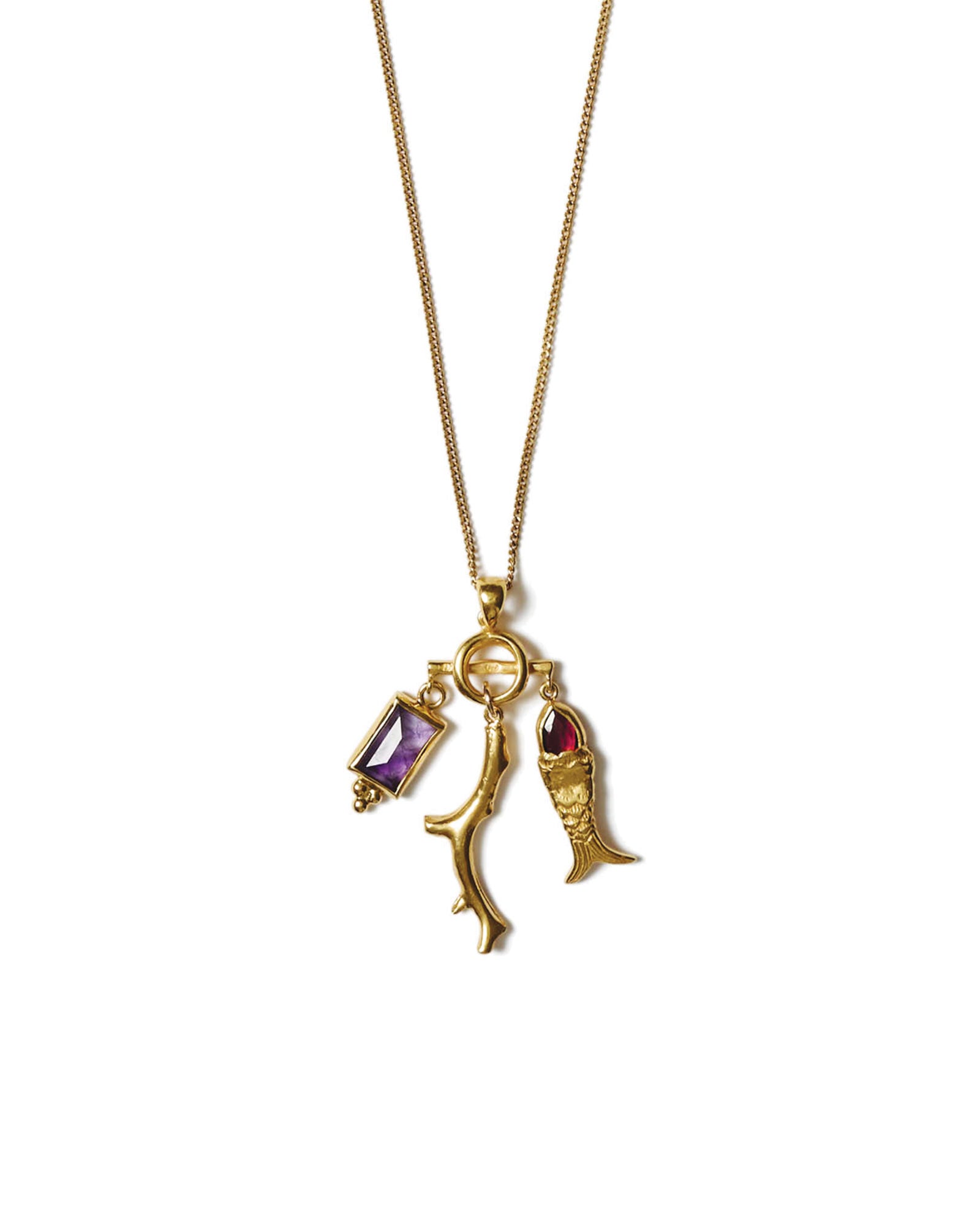 Mini Koi Necklace 18k Gold Vermeil, Garnet, Amethyst