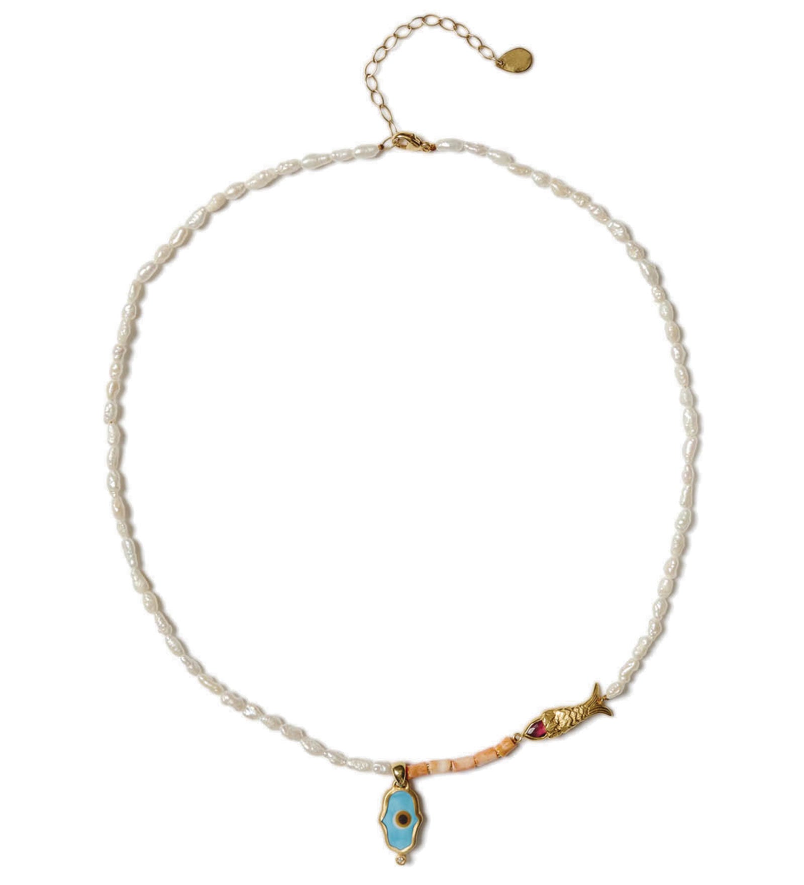 Chan Luu-Sedna Evil Eye Necklace-Necklaces-18k Gold Vermeil, Diamond, White Pearl-Blue Ruby Jewellery-Vancouver Canada