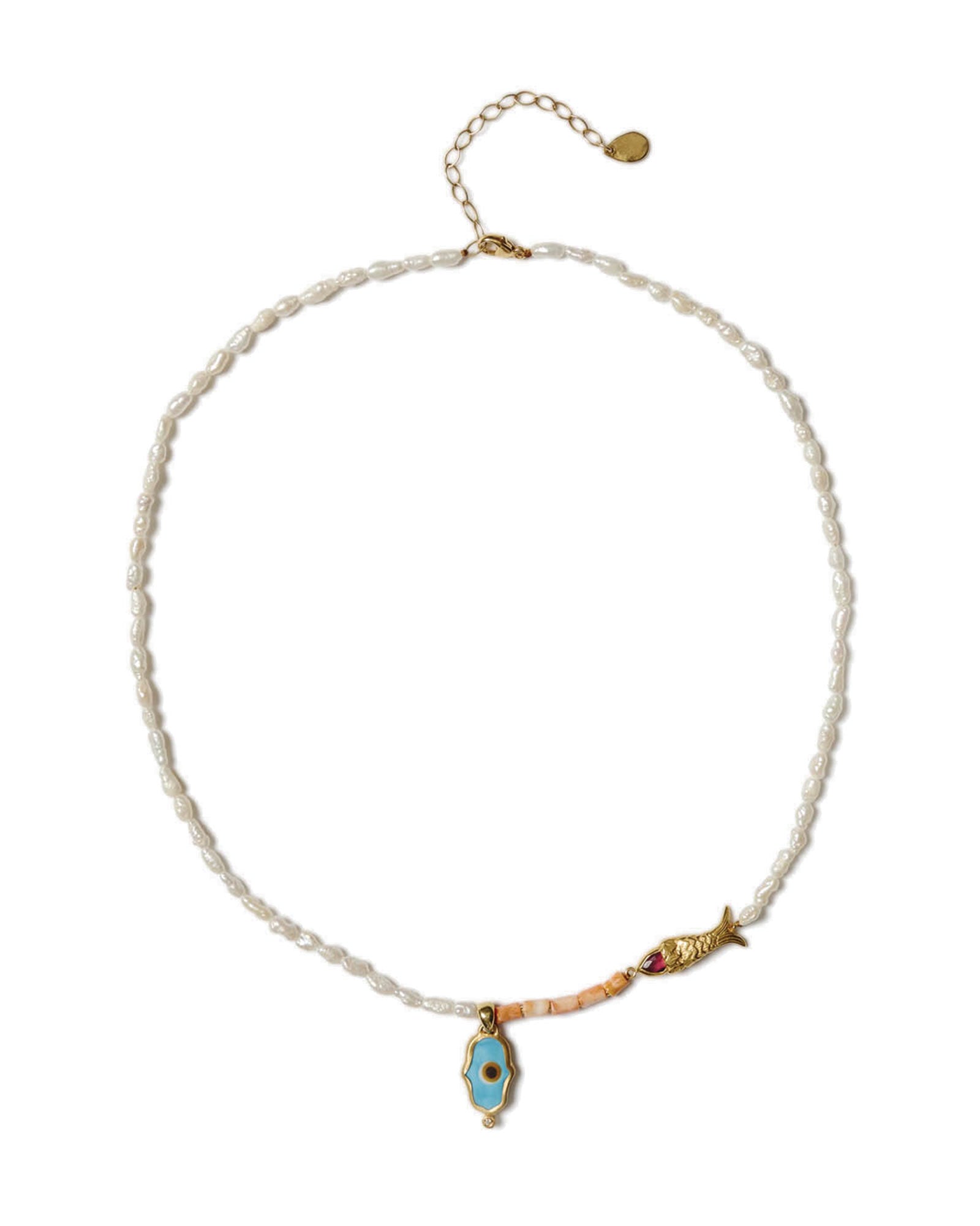 Chan Luu-Sedna Evil Eye Necklace-Necklaces-18k Gold Vermeil, Diamond, White Pearl-Blue Ruby Jewellery-Vancouver Canada