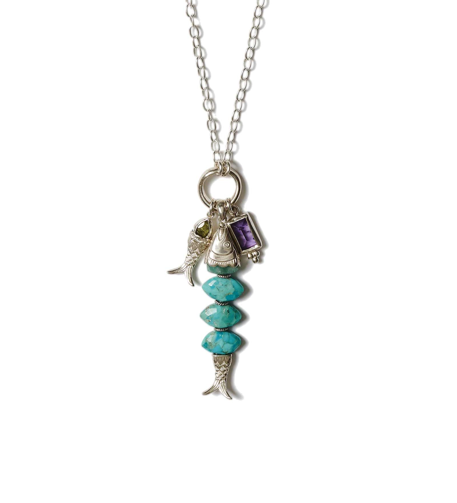 Orris Charm Necklace Silver Plated, Turquoise, Amethyst