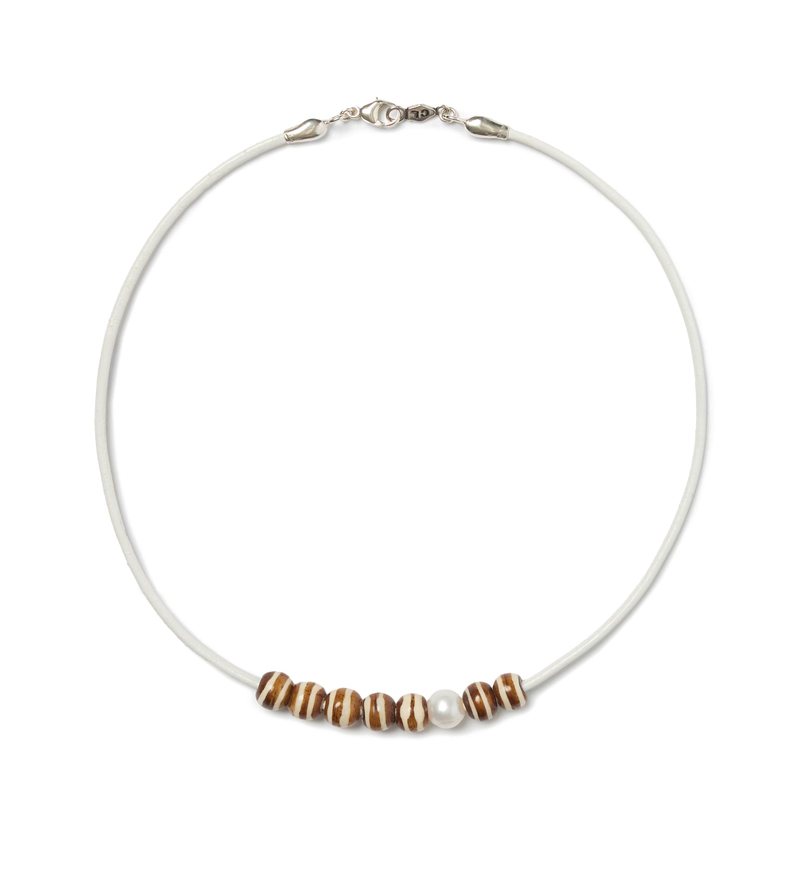 Leather Bone + Pearl Cord Necklace Sterling Silver, Bone, Leather