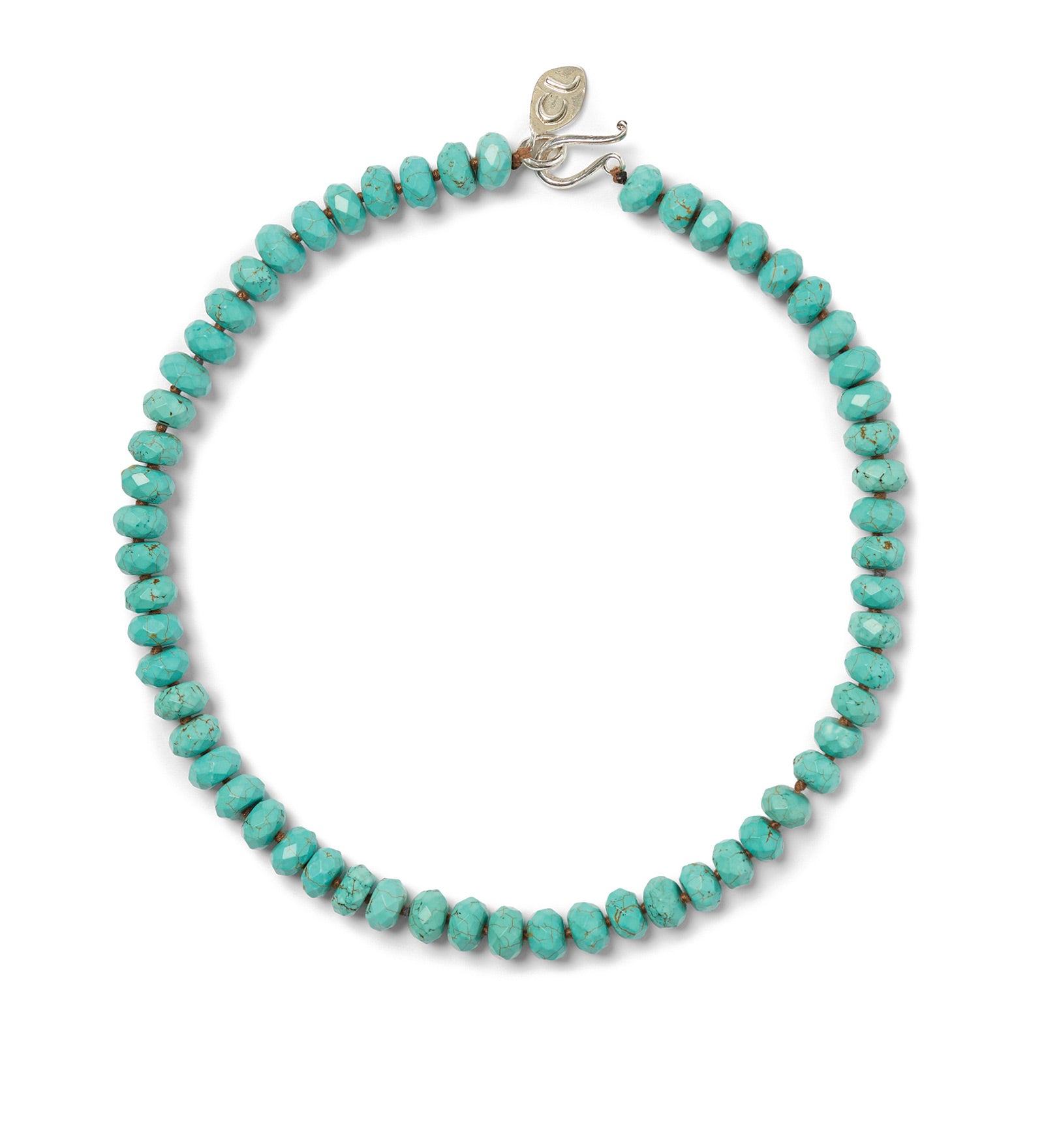 Faceted Rondelle Knotted Necklace Sterling Silver, Turquoise