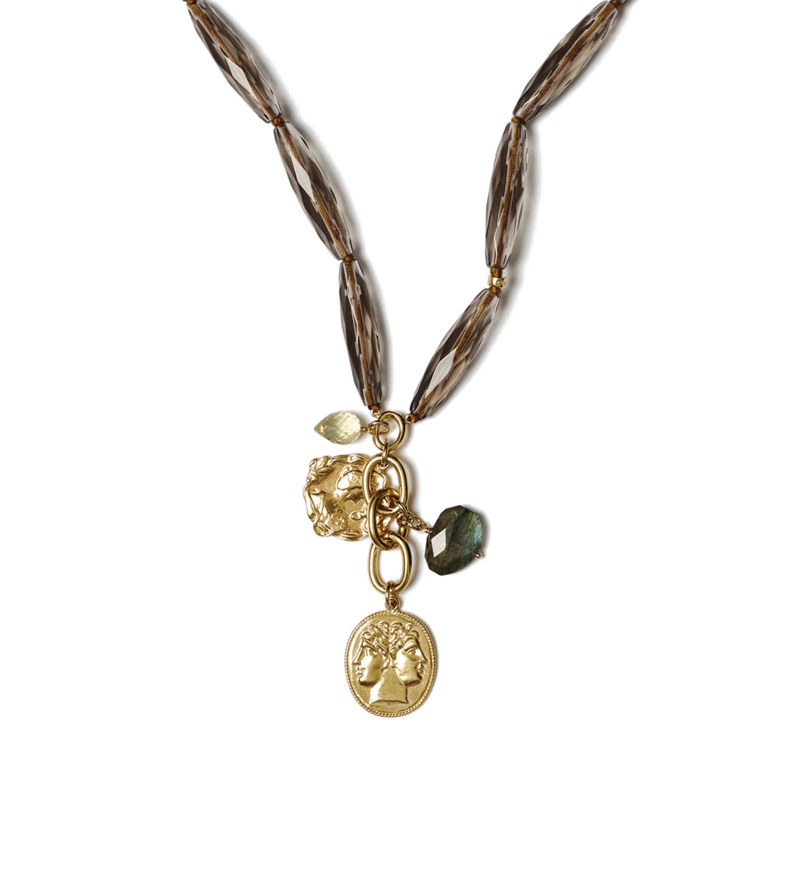 Salome Necklace 18k Gold Plated, Smokey Quartz, Lemon Quartz
