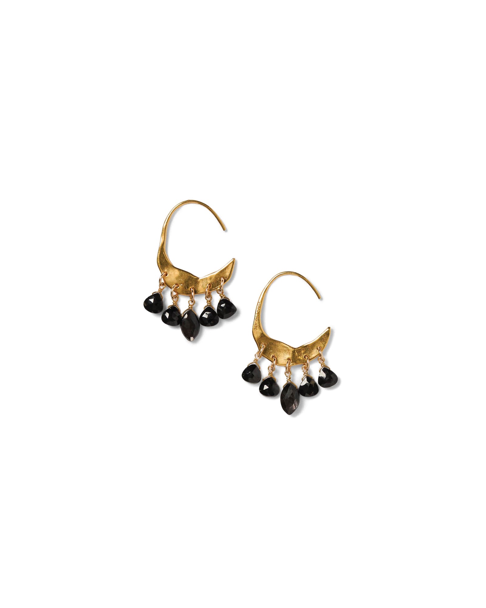Crescent Black Spinel Mix Hoop Earrings 18k Gold Vermeil, Black Spinel