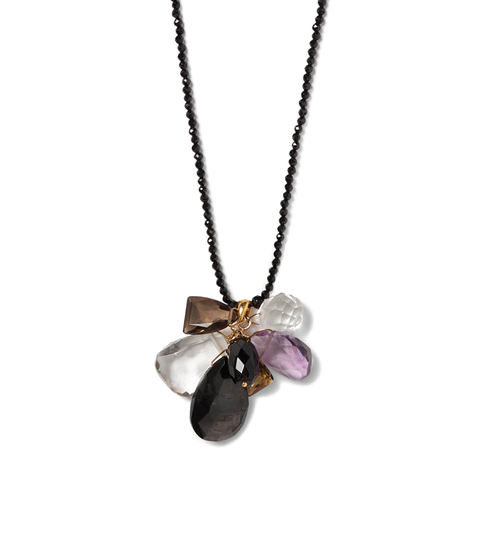 Charm Cluster Necklace 18k Gold Vermeil, Quartz, Black Spinel