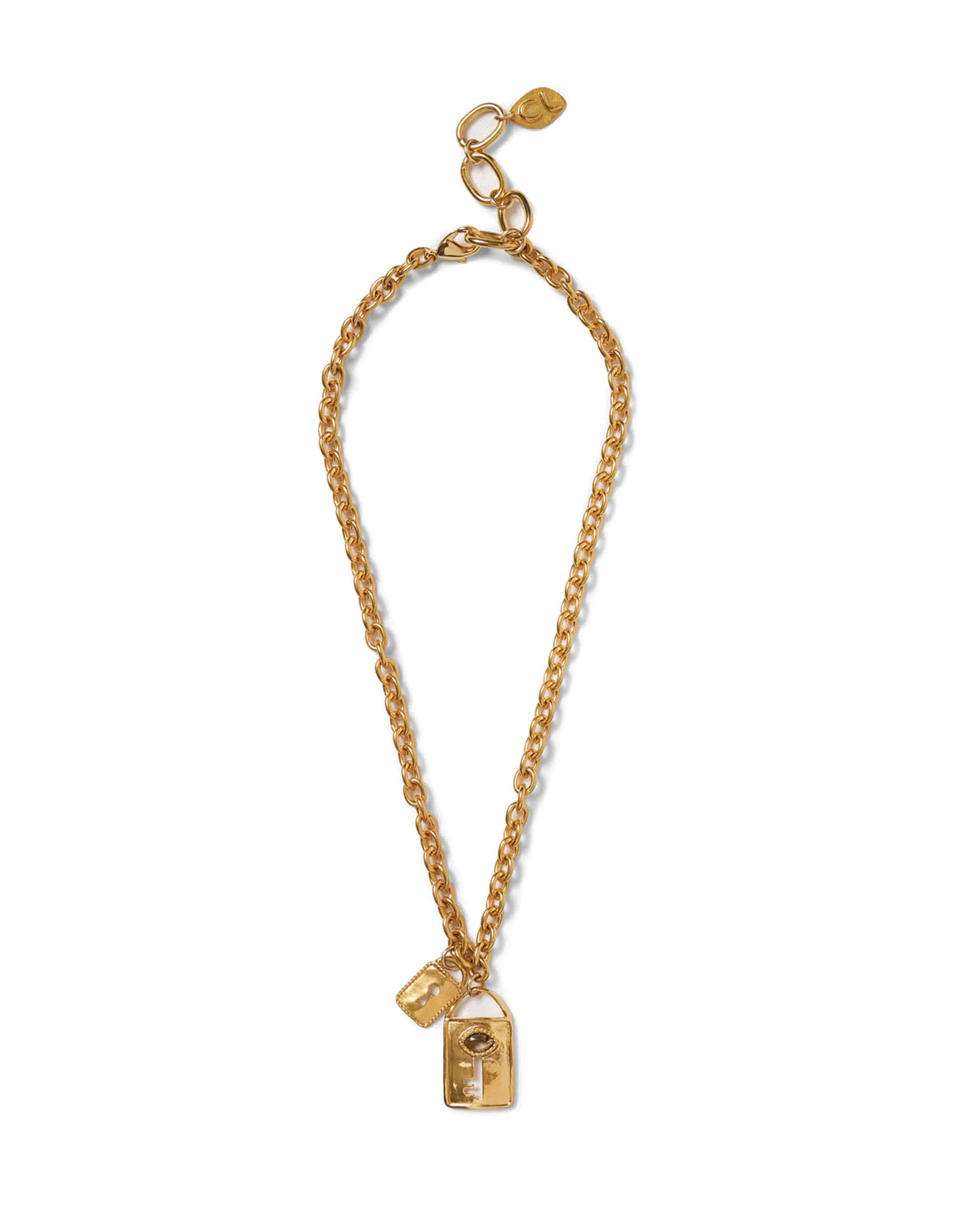Lock + Key Necklace 18k Gold Plated, Smokey Quartz