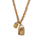 Lock + Key Necklace 18k Gold Plated, Smokey Quartz