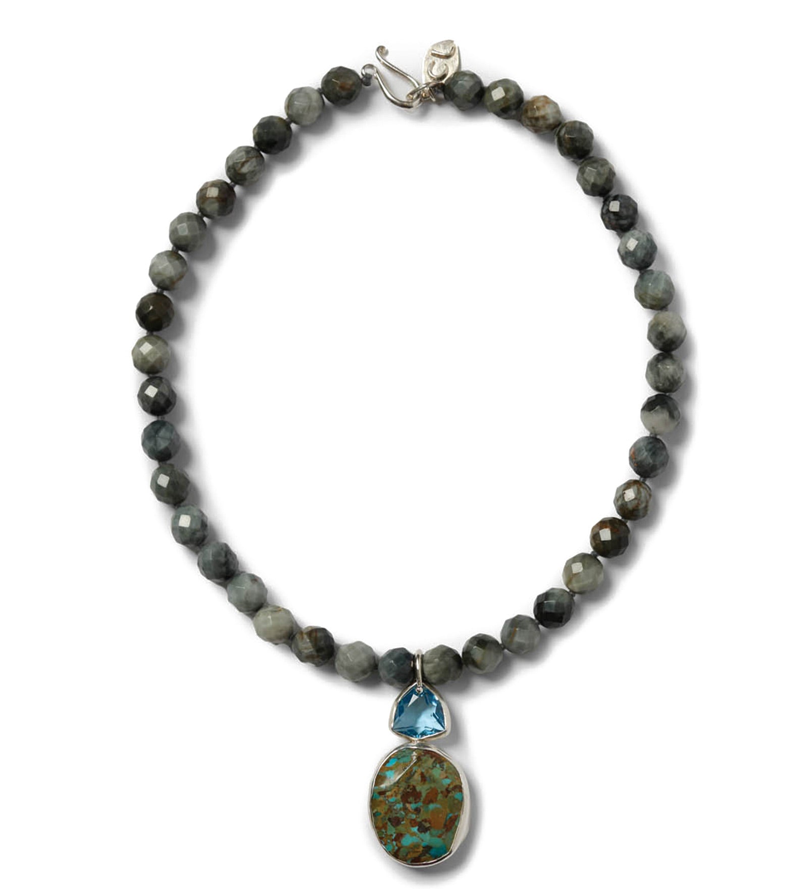 Two Stone Drop Faceted Stone Necklace Sterling Silver, Turquoise