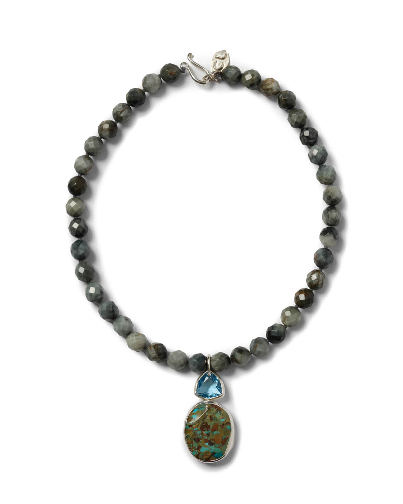 Two Stone Drop Faceted Stone Necklace Sterling Silver, Turquoise