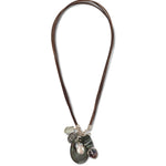 Charm Two Row Leather Necklace Sterling Silver, Green Amethyst
