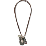 Charm Two Row Leather Necklace Sterling Silver, Green Amethyst