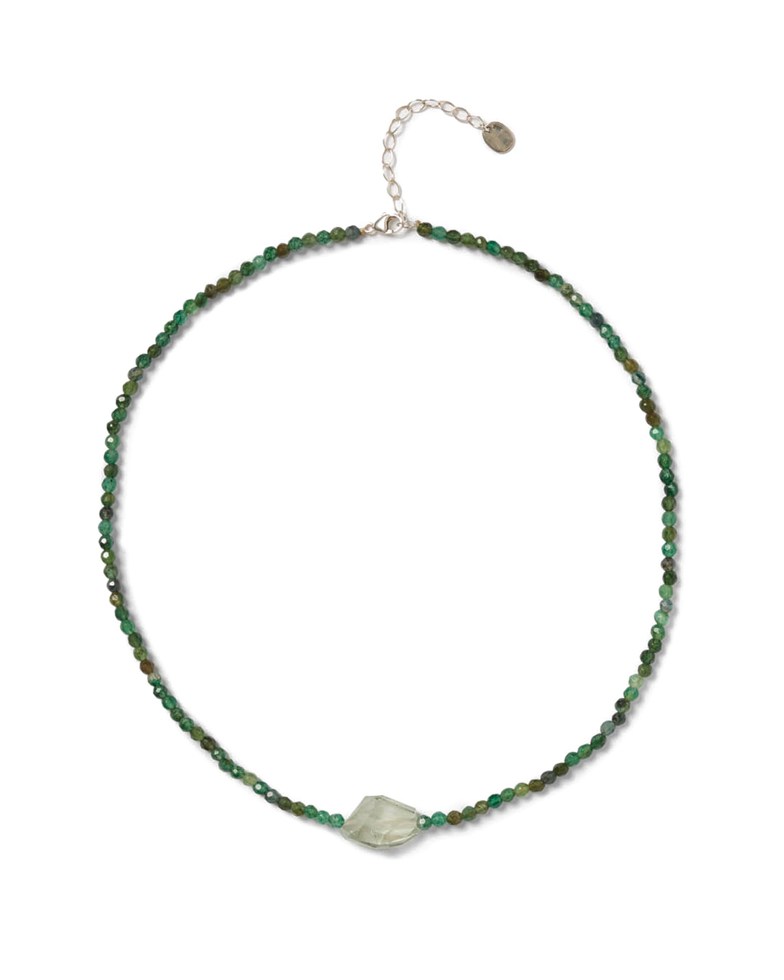 Faceted Stone Necklace Sterling Silver, Aventurine, Green Amethyst