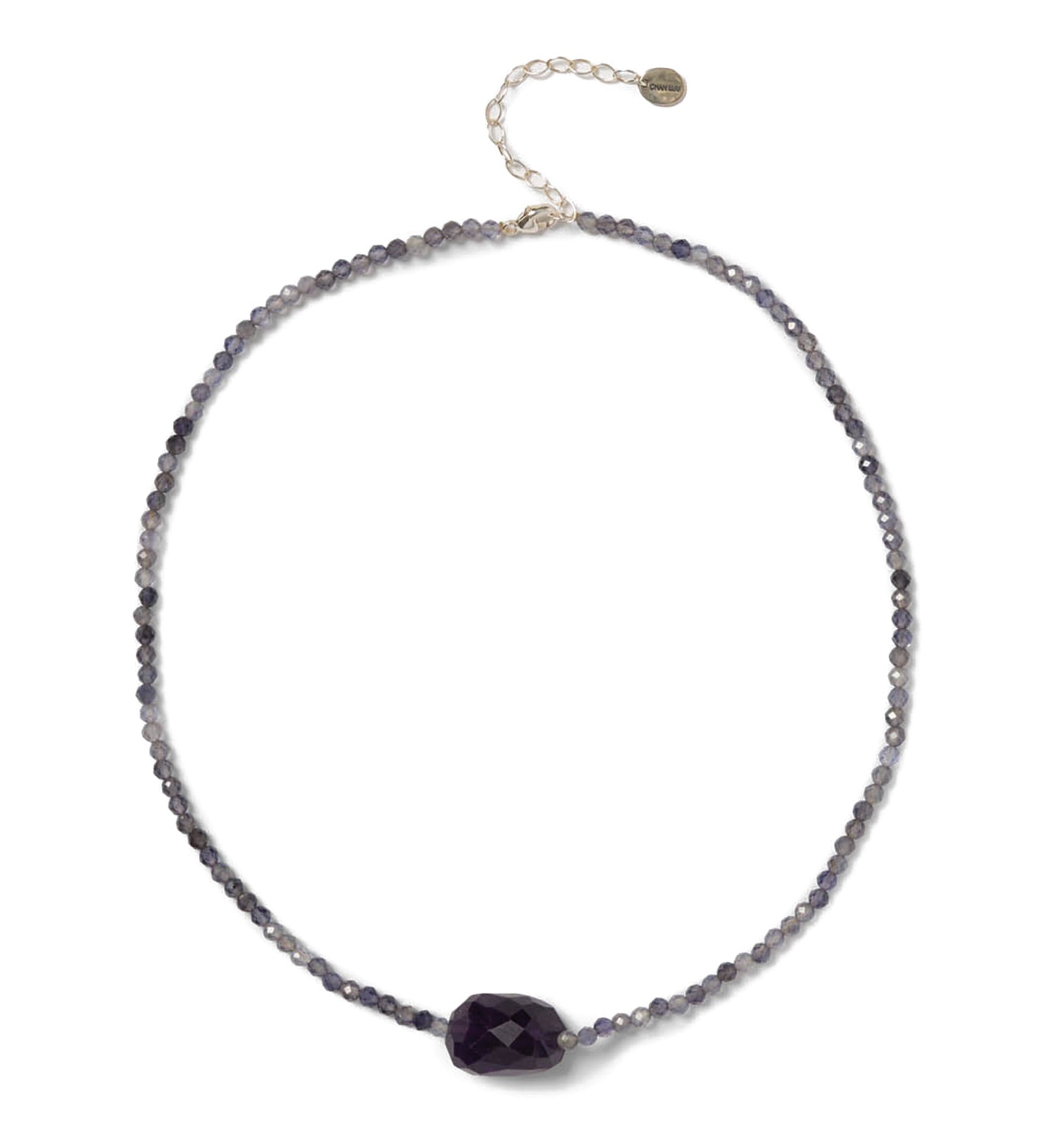 Faceted Stone Necklace Sterling Silver, Iolite, Amethyst