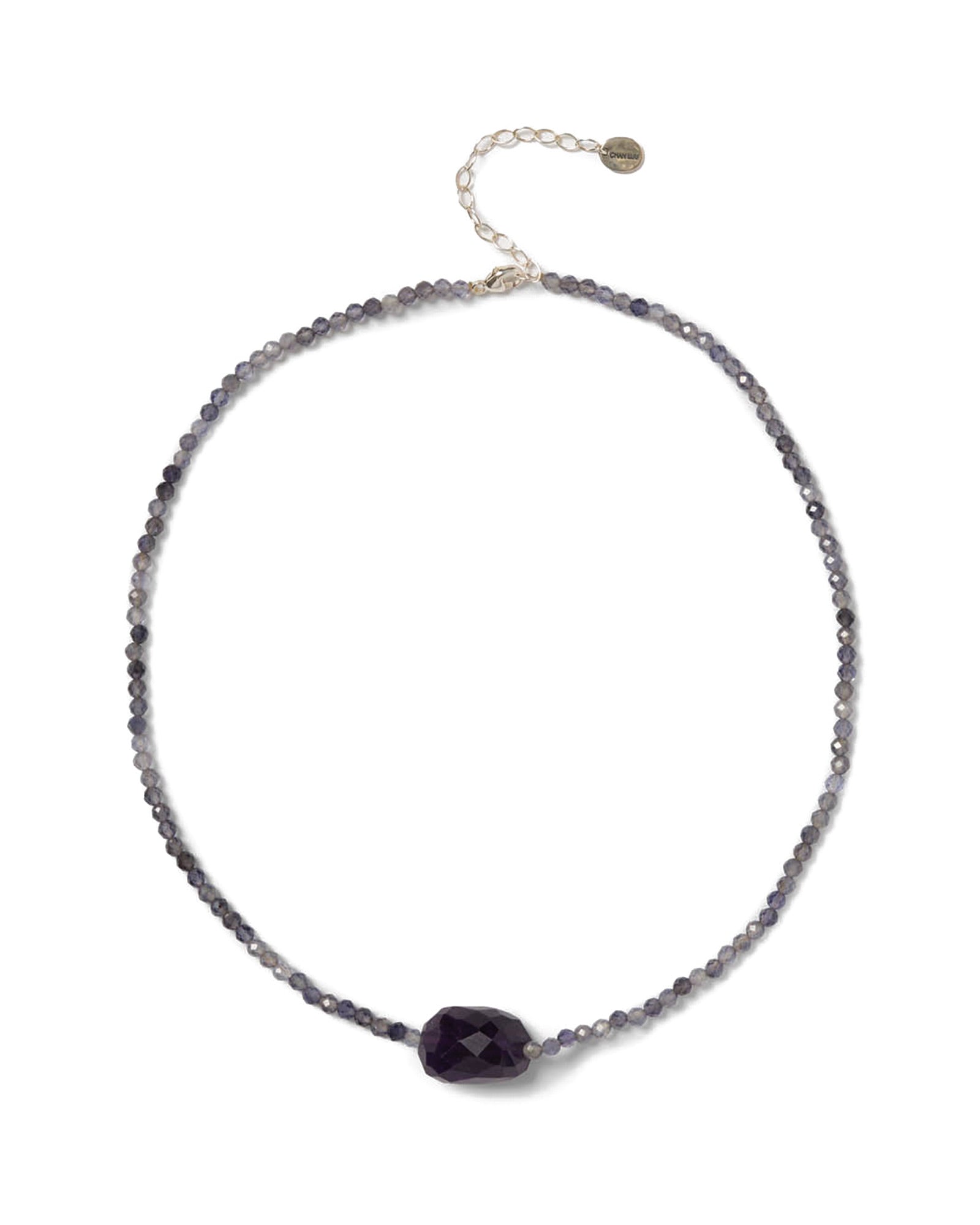 Faceted Stone Necklace Sterling Silver, Iolite, Amethyst