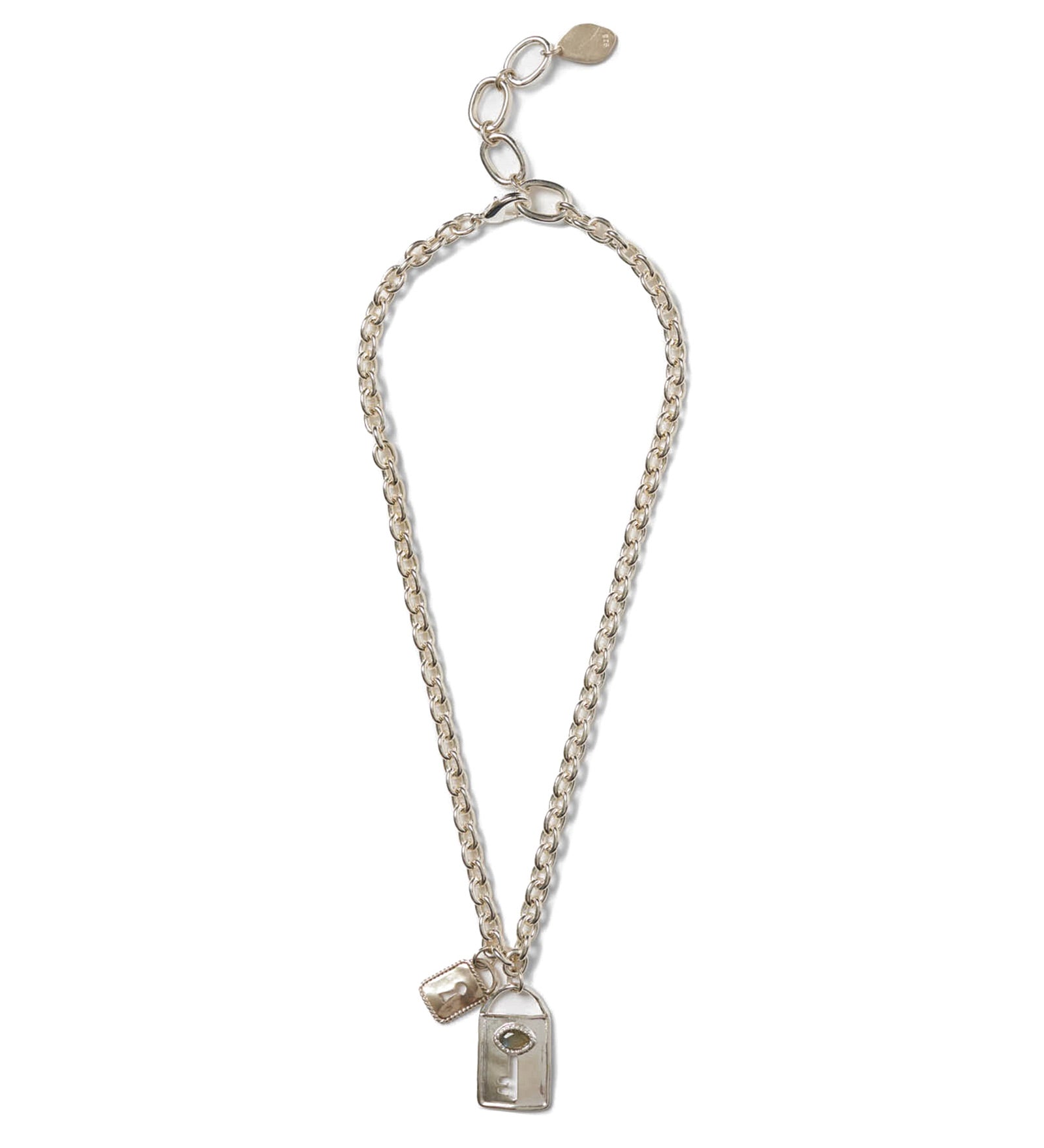 Lock + Key Necklace Silver Plated, Labradorite