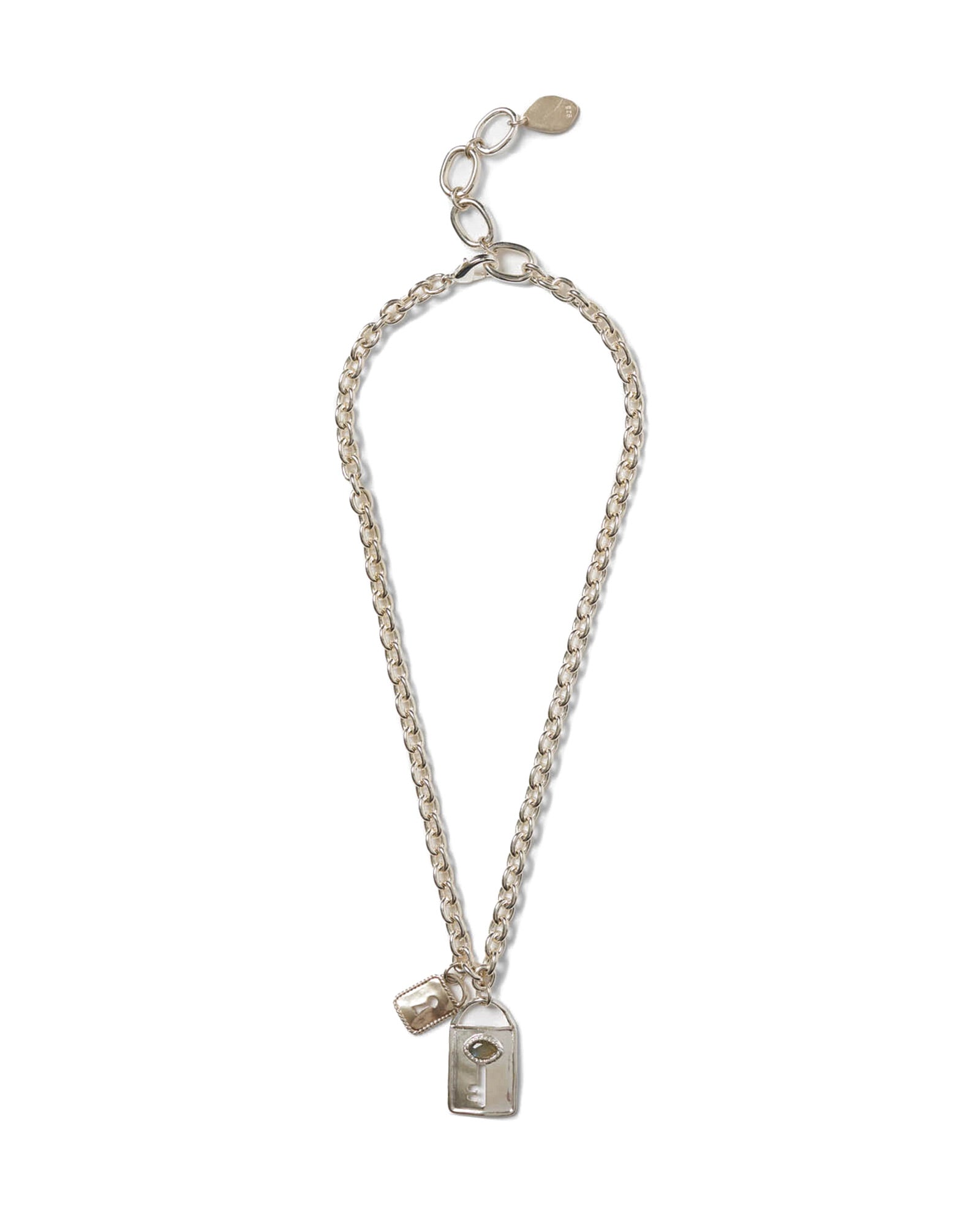 Lock + Key Necklace Silver Plated, Labradorite