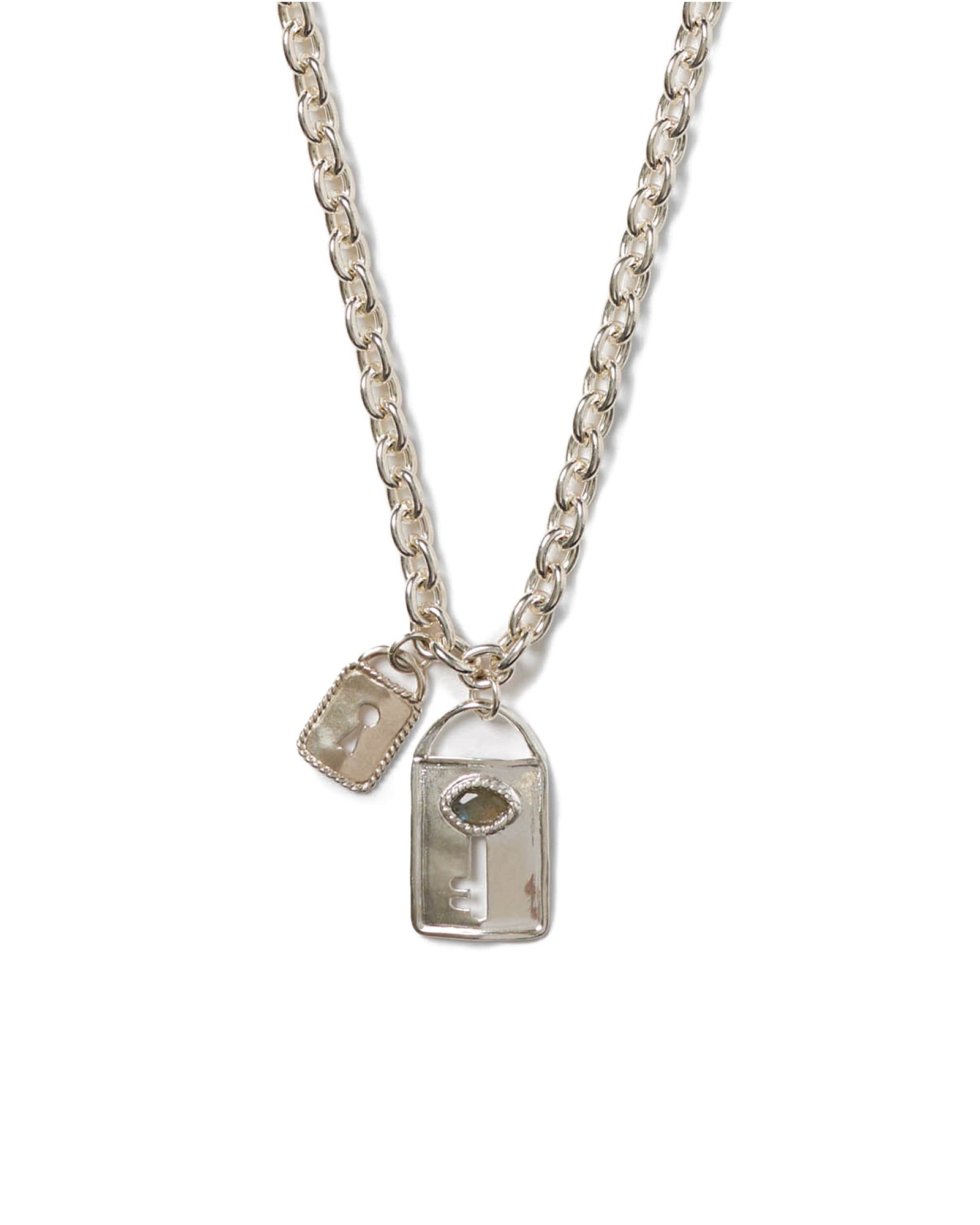 Lock + Key Necklace Silver Plated, Labradorite
