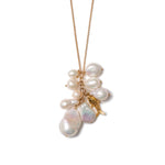 Pearl Cluster and Fish Charm Necklace 18k Gold Vermeil, Freshwater Pearl