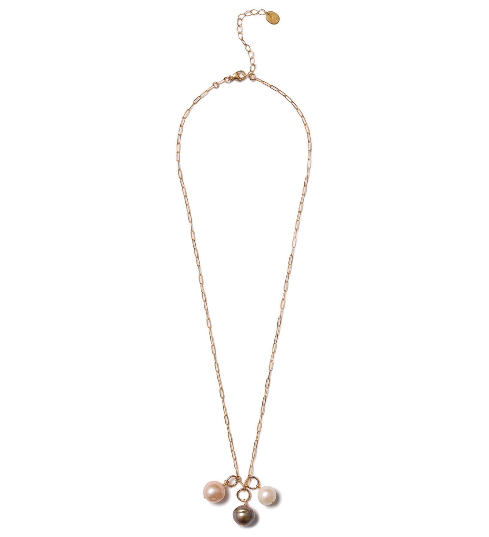 Three Pearl Charm Necklace 18k Gold Vermeil, Assorted Pearls