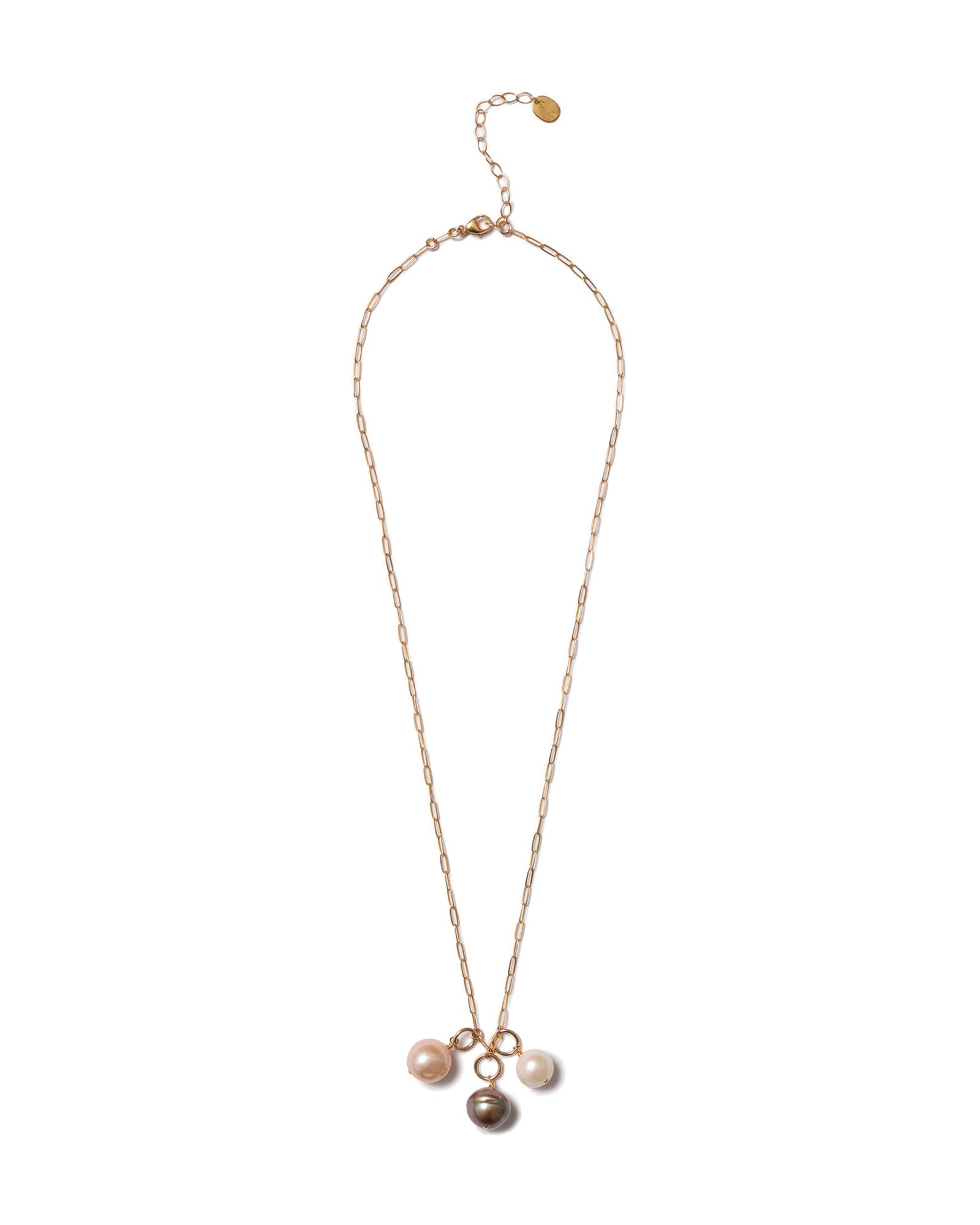 Three Pearl Charm Necklace 18k Gold Vermeil, Assorted Pearls