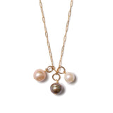 Three Pearl Charm Necklace 18k Gold Vermeil, Assorted Pearls