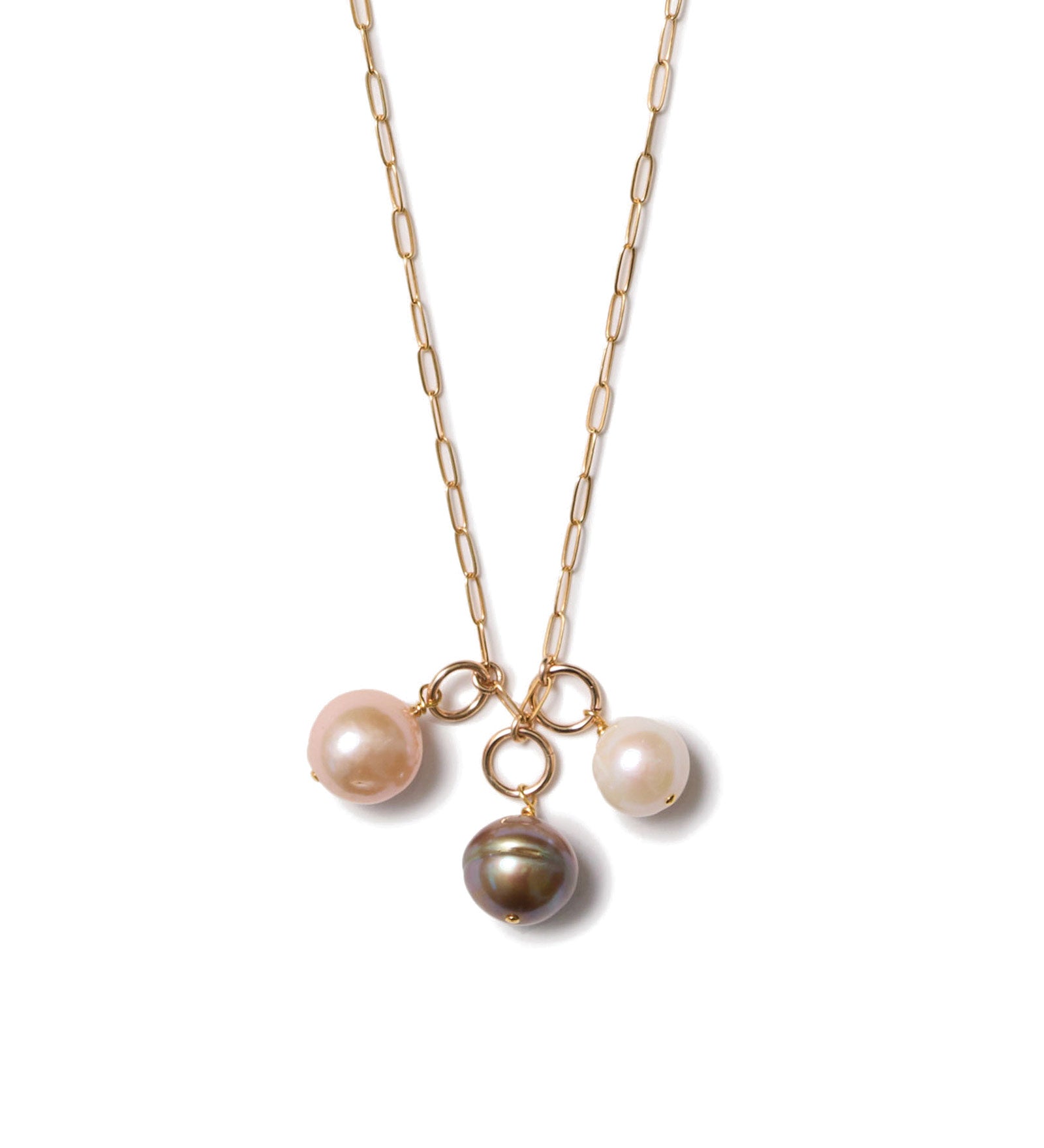 Three Pearl Charm Necklace 18k Gold Vermeil, Assorted Pearls