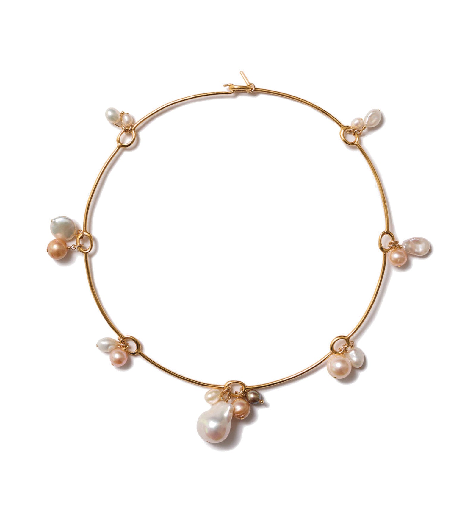 Pearl Station Collar 18k Gold Plated, Assorted Pearls