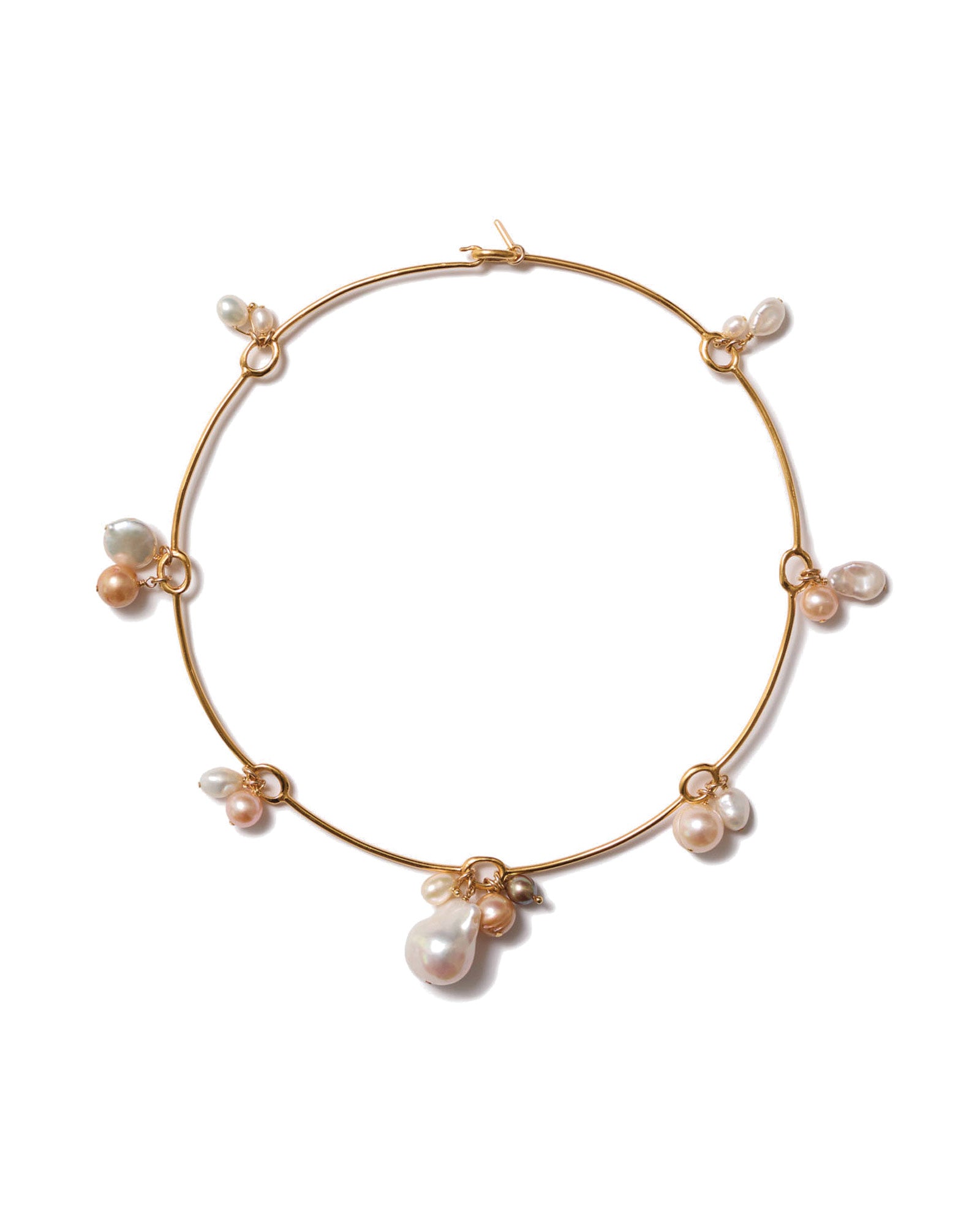 Pearl Station Collar 18k Gold Plated, Assorted Pearls