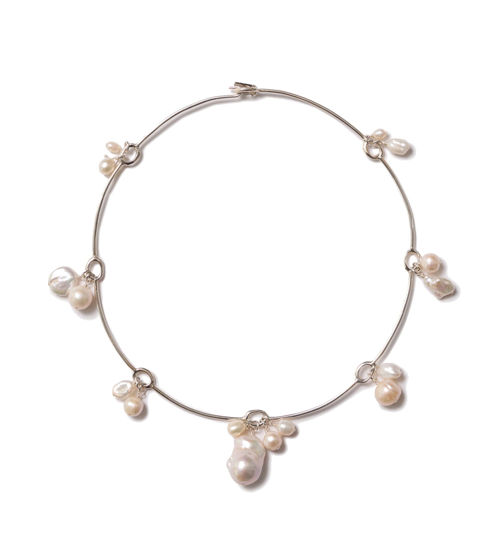 Pearl Station Collar Silver Plated, Assorted Pearls