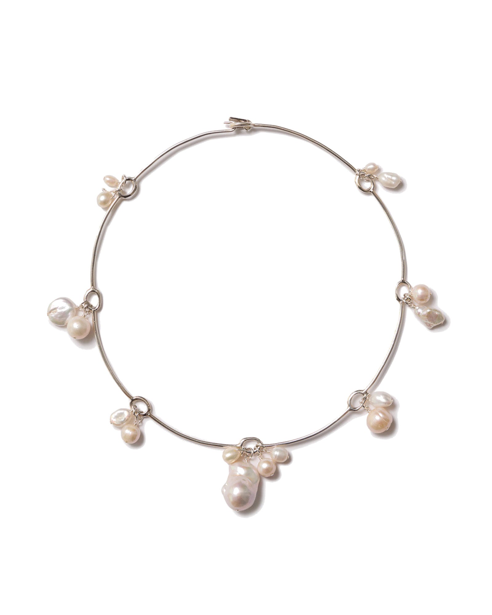 Pearl Station Collar Silver Plated, Assorted Pearls