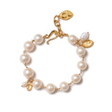 Wire Wrapped Pearl and Stone Bracelet 18k Gold Vermeil, Freshwater Pearl, Citrine