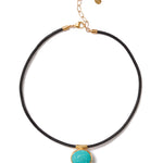 Oval Stone Cord Necklace 18k Gold Vermeil, Turquoise, Leather