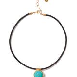 Oval Stone Cord Necklace 18k Gold Vermeil, Turquoise, Leather