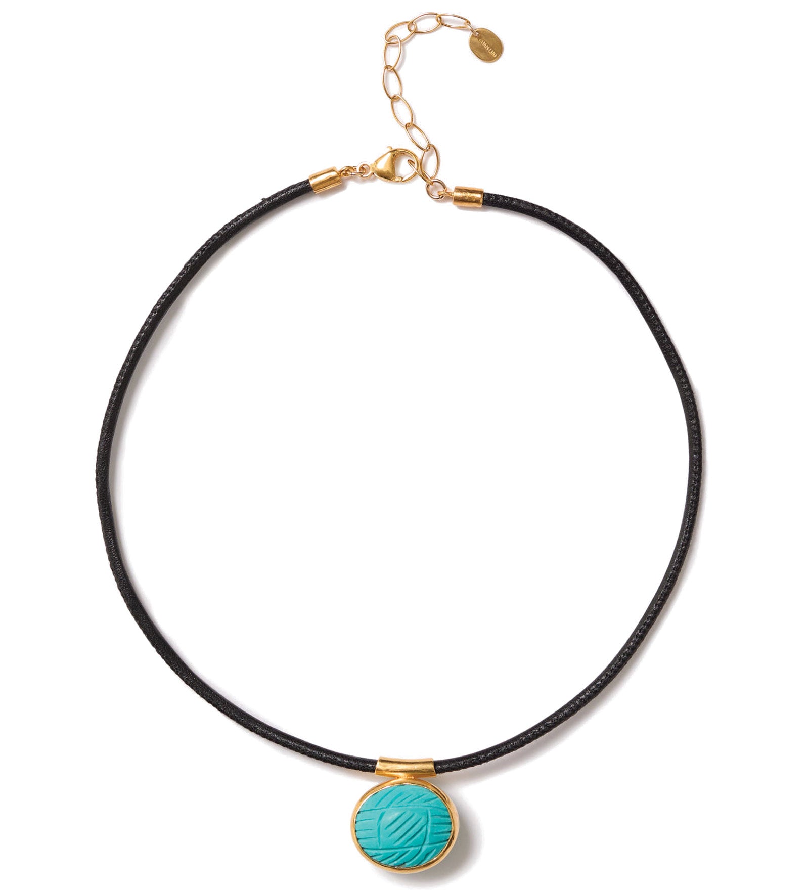 Oval Stone Cord Necklace 18k Gold Vermeil, Turquoise, Leather