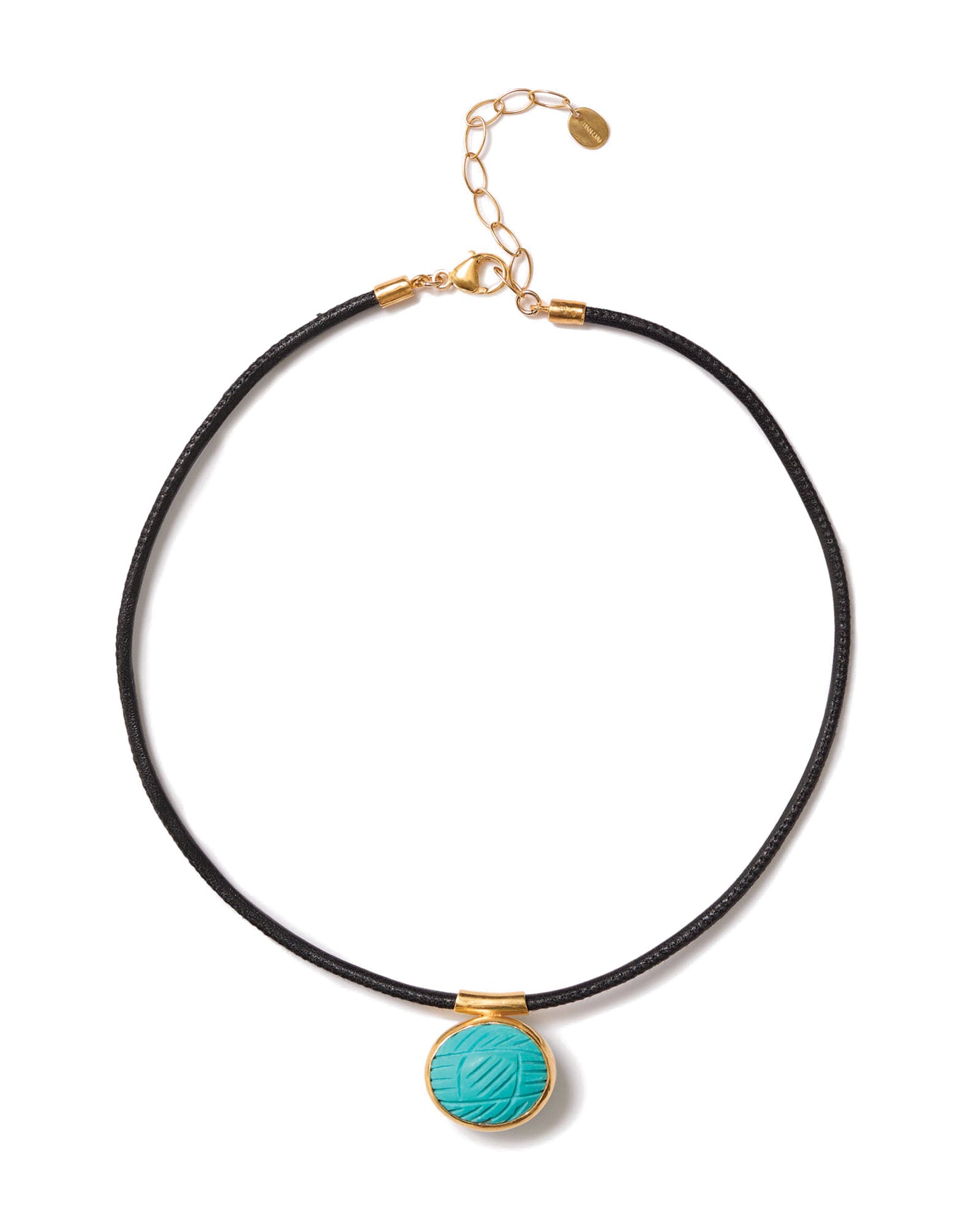 Oval Stone Cord Necklace 18k Gold Vermeil, Turquoise, Leather