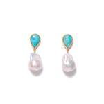 Turquoise Teardrop & Pearl Drop Earrings 18k Gold Vermeil, Turquoise, Freshwater Pearl
