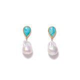 Turquoise Teardrop & Pearl Drop Earrings 18k Gold Vermeil, Turquoise, Freshwater Pearl