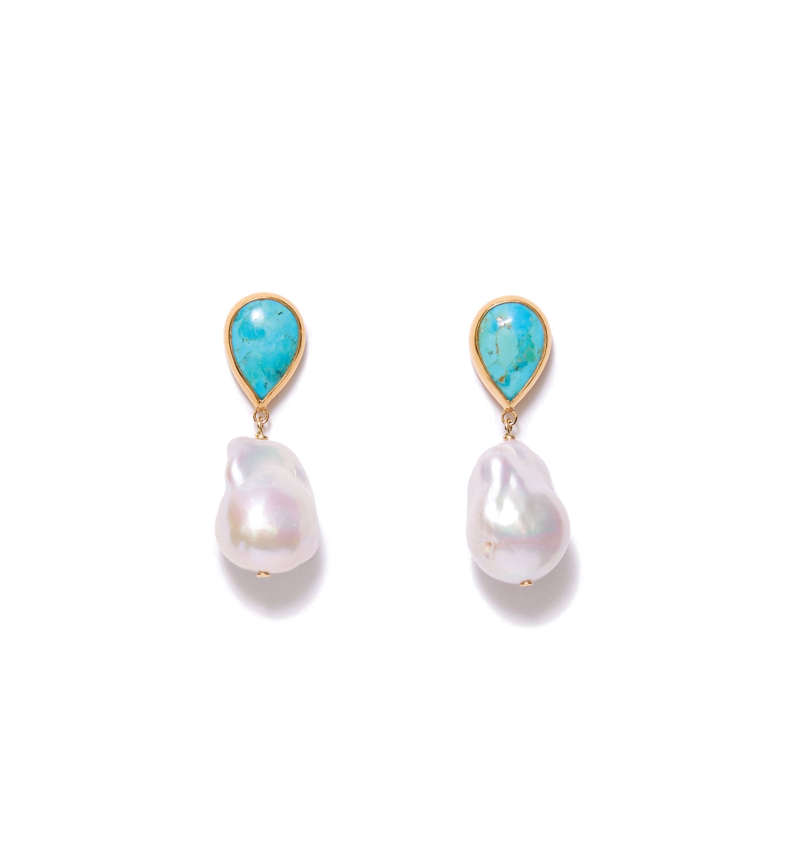 Turquoise Teardrop & Pearl Drop Earrings 18k Gold Vermeil, Turquoise, Freshwater Pearl