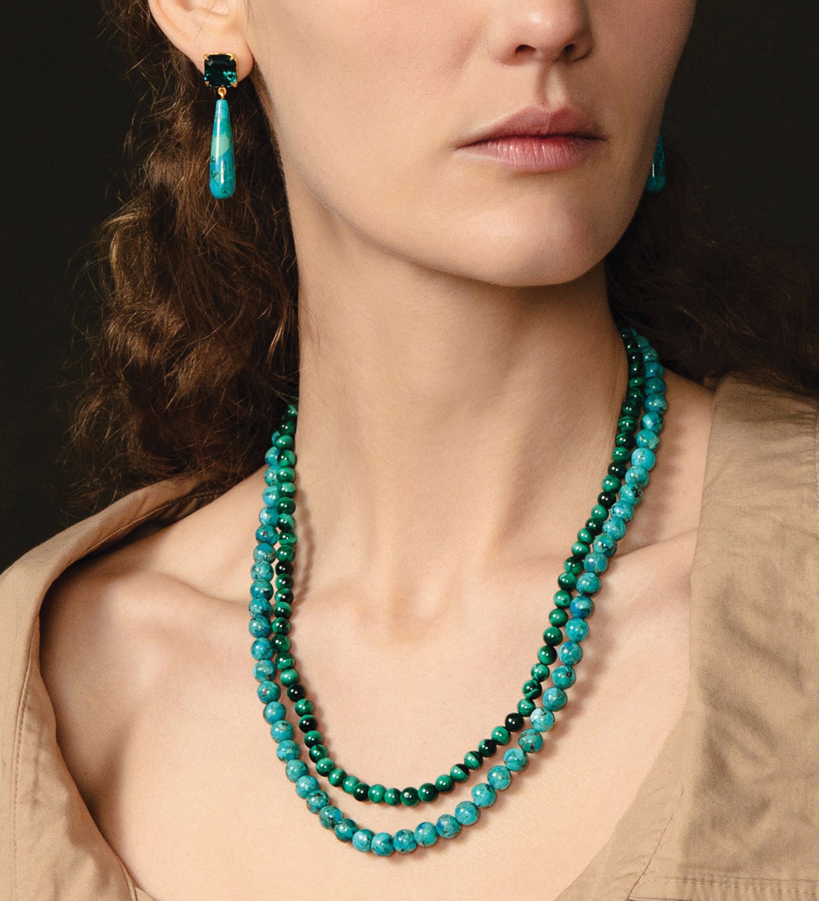 Crystal Teardop Stone Stud 18k Gold Vermeil, Turquoise, Crystal